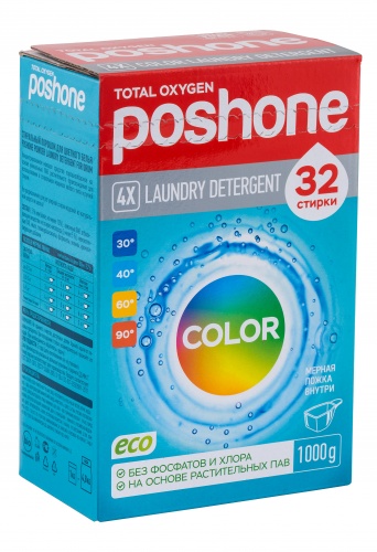 POSH ONE Стиральный порошок для цветного белья  powder laundry detergent for drum 1 кг.  12шт./ 12 к